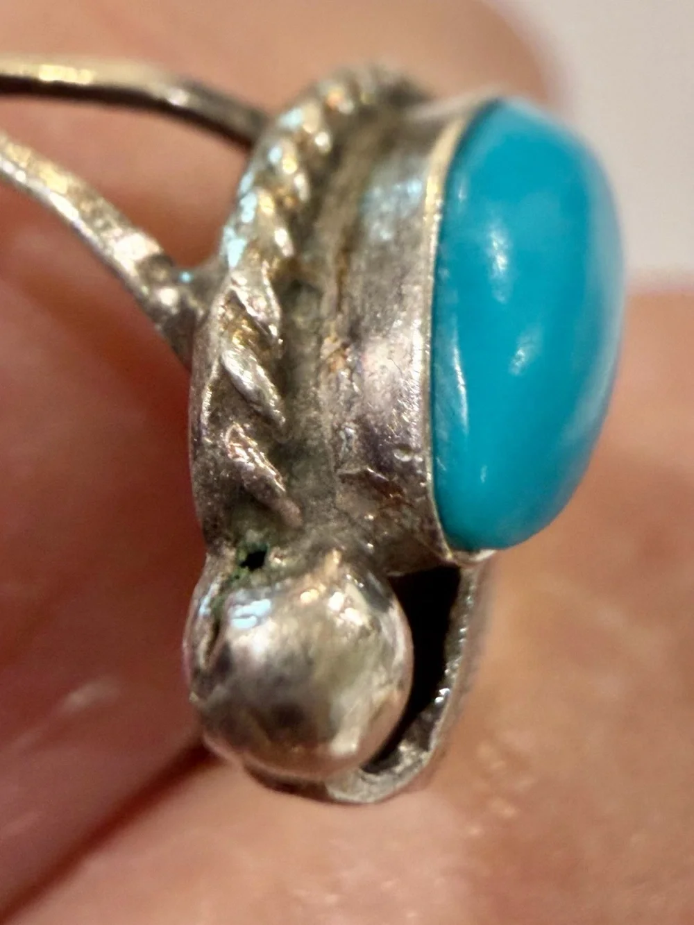 Vintage Running Bear Sterling Silver Sleeping Beauty Turquoise Ring 1.9g Sz 5.5